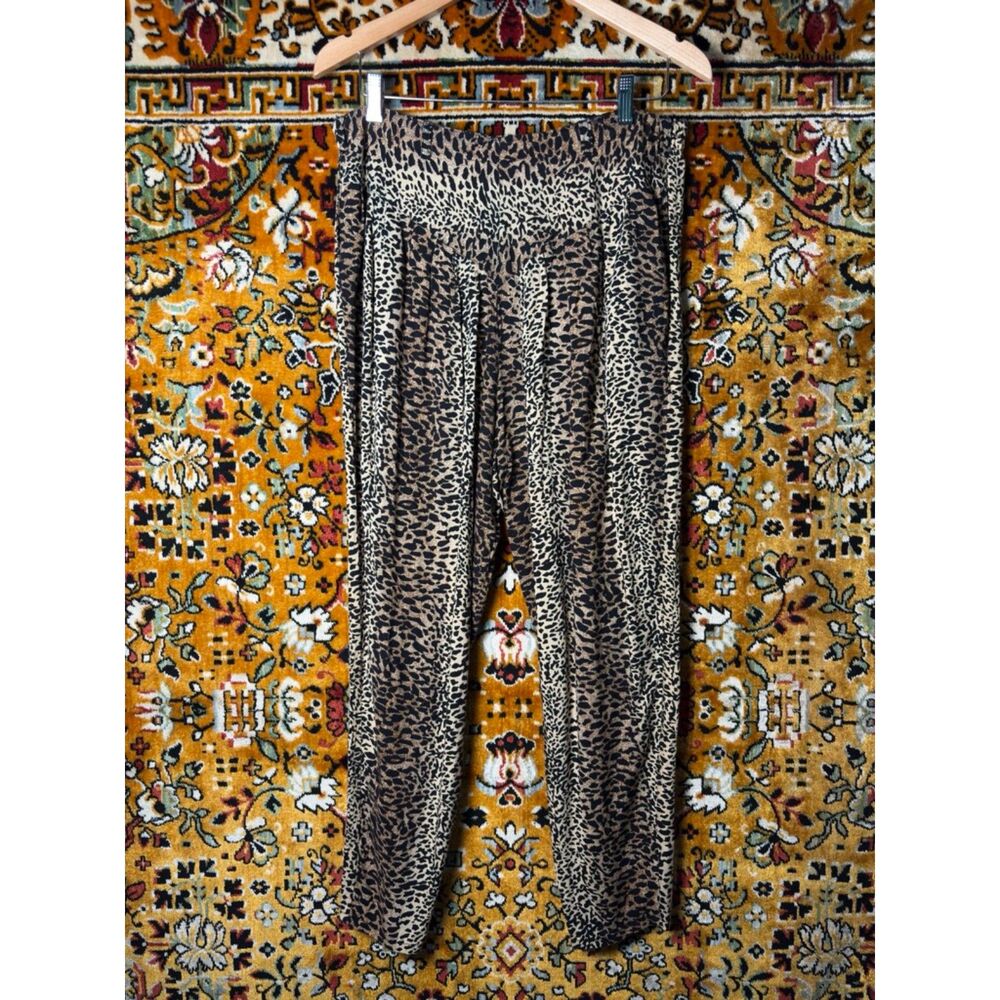 y2K Cheetah Print Rayon Harem Pants Soft Drape Boho Size L/XL